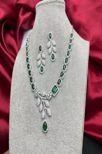 emerald green cz necklace earrings set | indian bridal jewellery