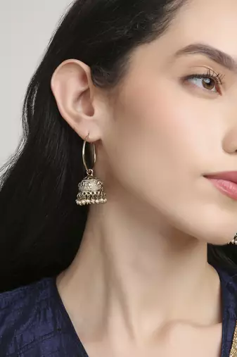 trendy elephant and leaf shape brass kundan antique gold plated jhumki earring for women and girls
