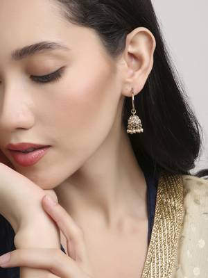pretty round shape brass kundan antique gold plated jhumki earring for women and girls 1