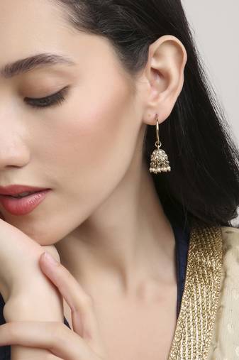 pretty round shape brass kundan antique gold plated jhumki earring for women and girls