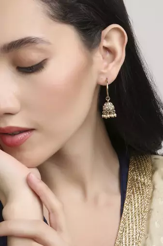 pretty round shape brass kundan antique gold plated jhumki earring for women and girls