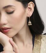 pretty round shape brass kundan antique gold plated jhumki earring for women and girls