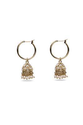 pretty round shape brass kundan antique gold plated jhumki earring for women and girls 2