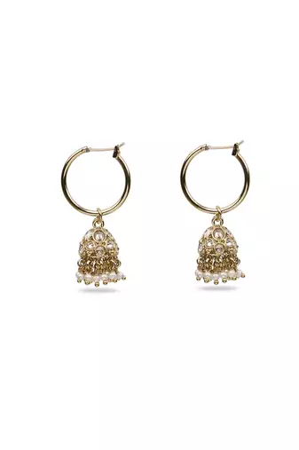 pretty round shape brass kundan antique gold plated jhumki earring for women and girls