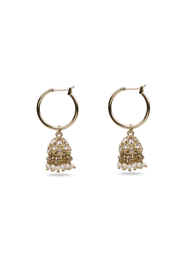 pretty round shape brass kundan antique gold plated jhumki earring for women and girls