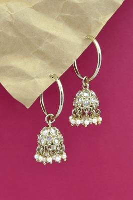 pretty round shape brass kundan antique gold plated jhumki earring for women and girls 3