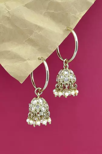 pretty round shape brass kundan antique gold plated jhumki earring for women and girls