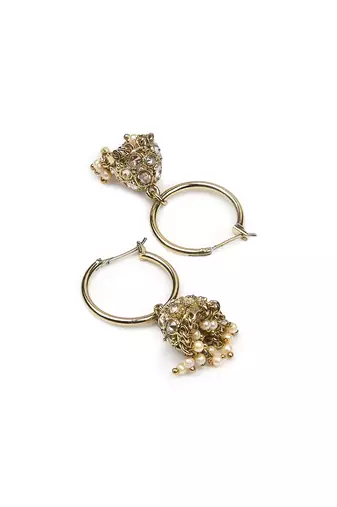 pretty round shape brass kundan antique gold plated jhumki earring for women and girls