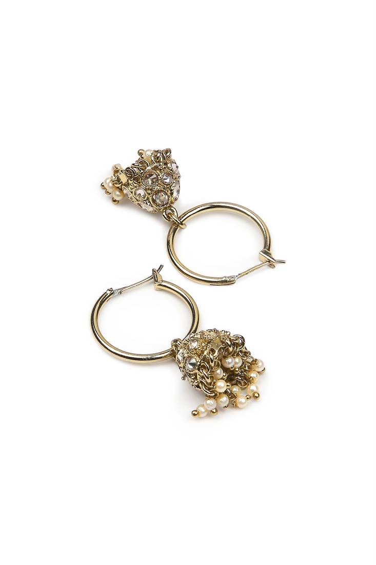 pretty round shape brass kundan antique gold plated jhumki earring for women and girls