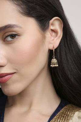 pretty round shape brass kundan antique gold plated jhumki earring for women and girls 5