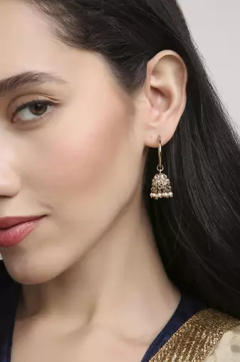 pretty round shape brass kundan antique gold plated jhumki earring for women and girls