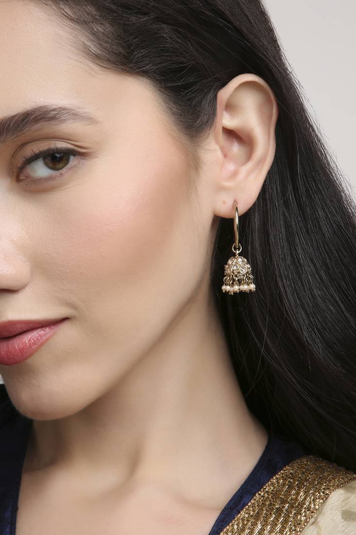 pretty round shape brass kundan antique gold plated jhumki earring for women and girls