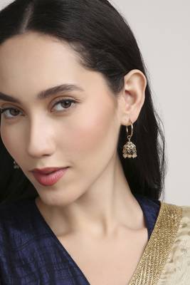 smooth oval shape brass kundan antique gold plated jhumki earring for women and girls 1