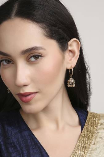 smooth oval shape brass kundan antique gold plated jhumki earring for women and girls