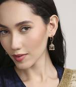 smooth oval shape brass kundan antique gold plated jhumki earring for women and girls