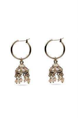 smooth oval shape brass kundan antique gold plated jhumki earring for women and girls 2