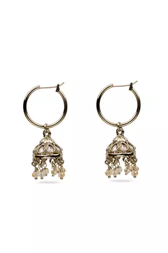 smooth oval shape brass kundan antique gold plated jhumki earring for women and girls