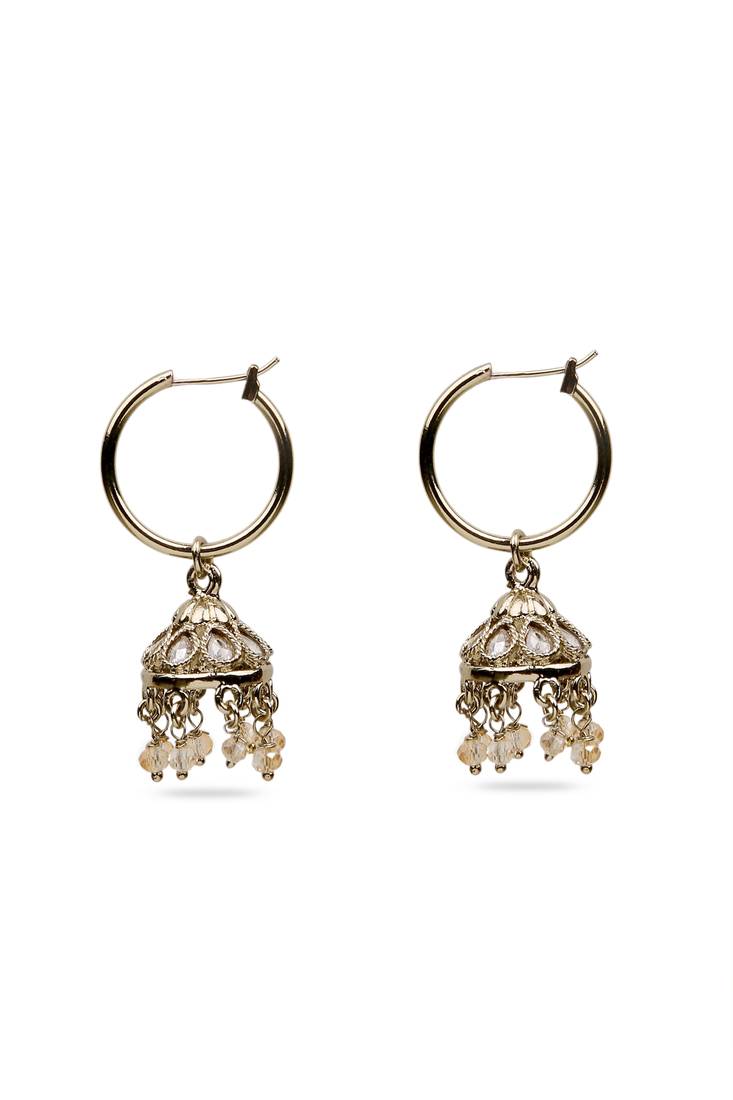 smooth oval shape brass kundan antique gold plated jhumki earring for women and girls