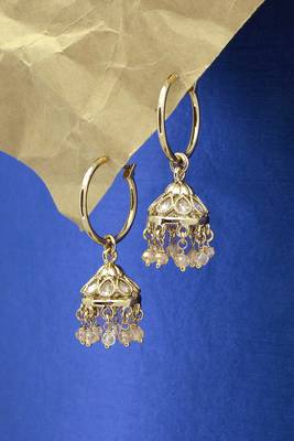 smooth oval shape brass kundan antique gold plated jhumki earring for women and girls 3