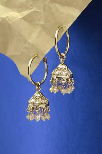 smooth oval shape brass kundan antique gold plated jhumki earring for women and girls