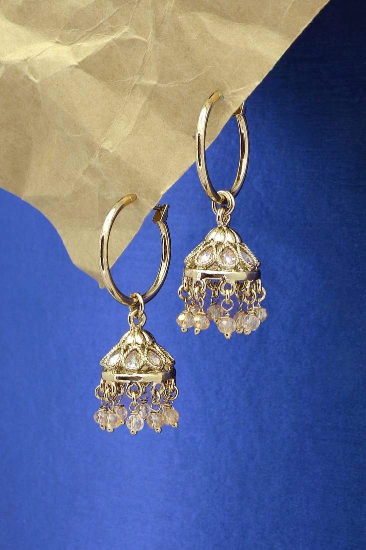 smooth oval shape brass kundan antique gold plated jhumki earring for women and girls
