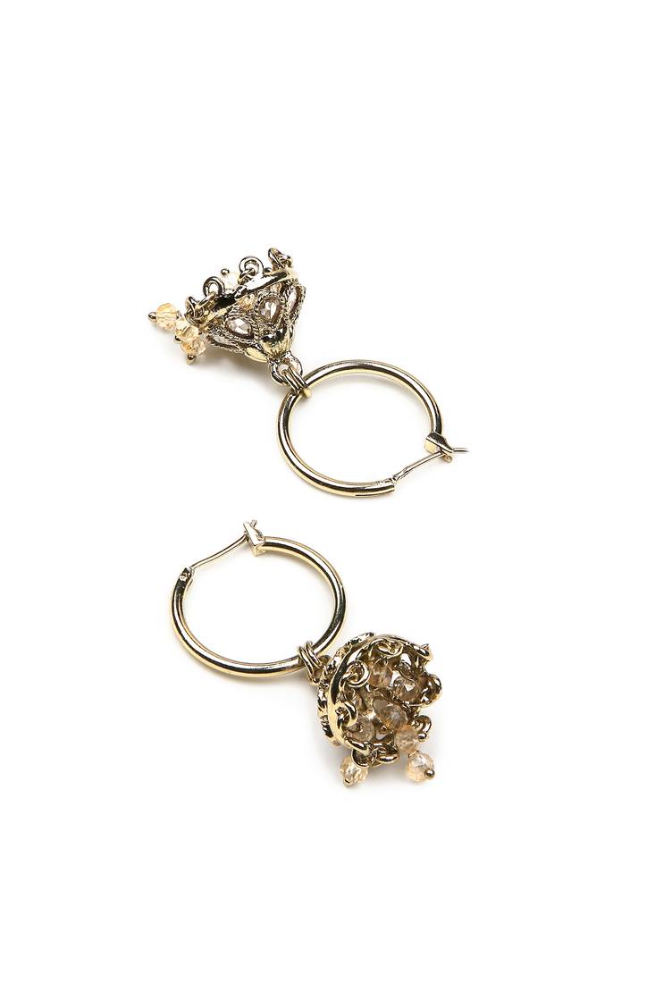smooth oval shape brass kundan antique gold plated jhumki earring for women and girls