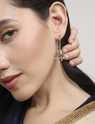 smooth oval shape brass kundan antique gold plated jhumki earring for women and girls 5