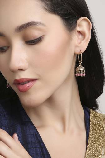 splendid oval shape brass kundan antique gold plated jhumki earring for women and girls