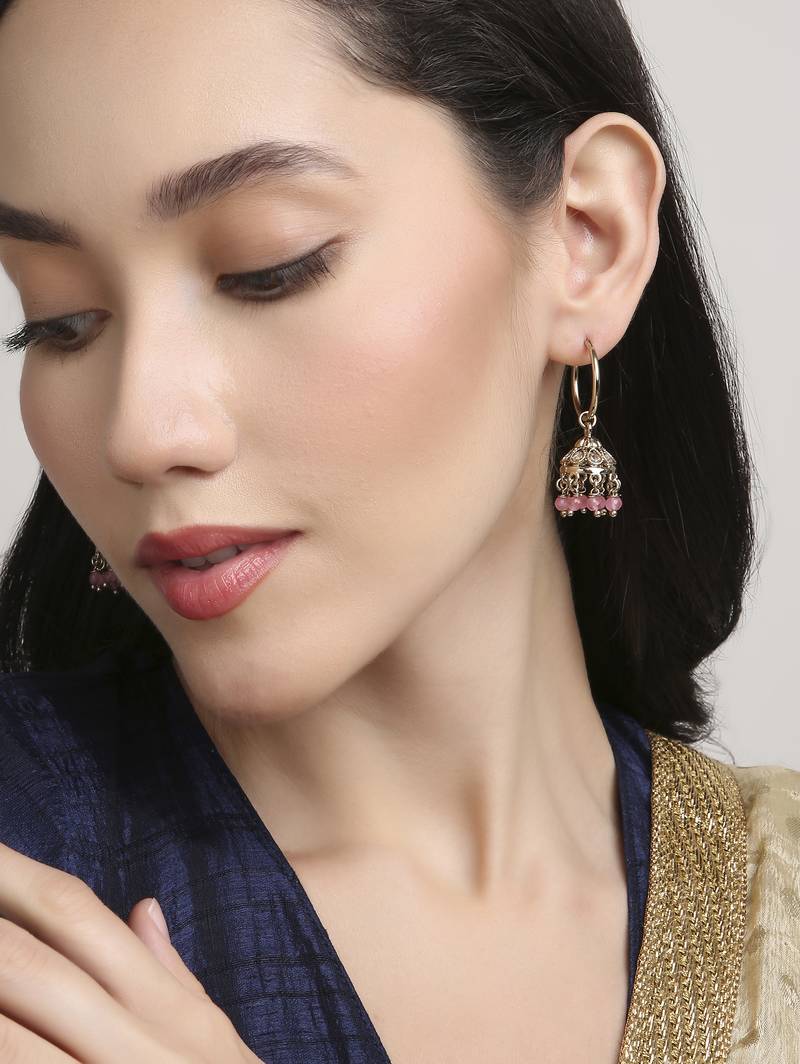 splendid oval shape brass kundan antique gold plated jhumki earring for women and girls