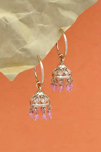 splendid oval shape brass kundan antique gold plated jhumki earring for women and girls
