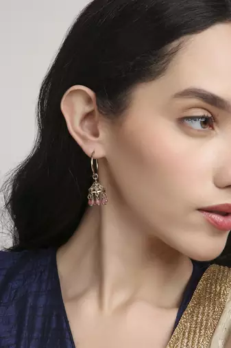 splendid oval shape brass kundan antique gold plated jhumki earring for women and girls