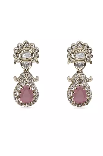 stylish oval and flower design brass kundan antique gold plated dangle earring for women and girls