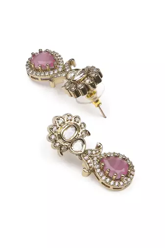 stylish oval and flower design brass kundan antique gold plated dangle earring for women and girls