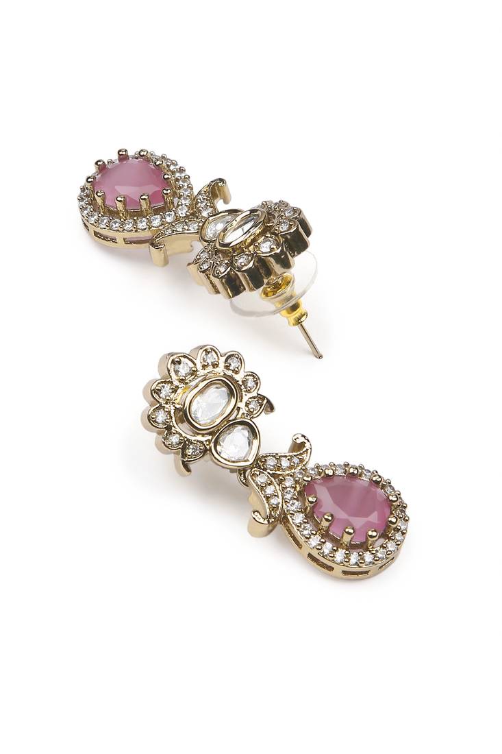 stylish oval and flower design brass kundan antique gold plated dangle earring for women and girls