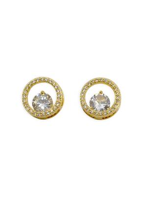 modish round shape center stone brass gold plated stud earring for women and girls 1