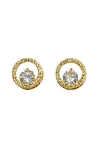 modish round shape center stone brass gold plated stud earring for women and girls