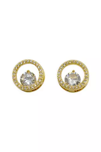 modish round shape center stone brass gold plated stud earring for women and girls