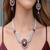 crimson ruby marquise diamond statement necklace set, art deco bridal chandelier earrings