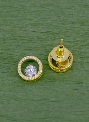 modish round shape center stone brass gold plated stud earring for women and girls 2