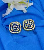 pretty flower design cz studded brass gold plated stud earring for women and girls