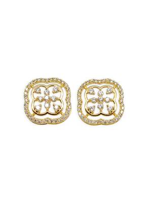 pretty flower design cz studded brass gold plated stud earring for women and girls 2