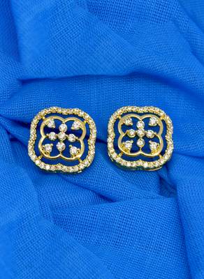 pretty flower design cz studded brass gold plated stud earring for women and girls 3