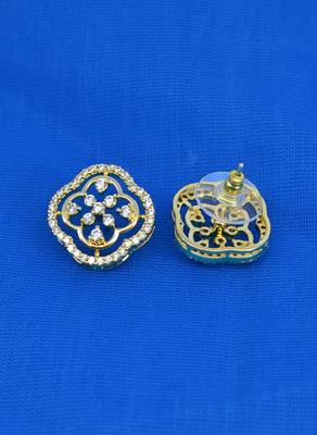 pretty flower design cz studded brass gold plated stud earring for women and girls 4
