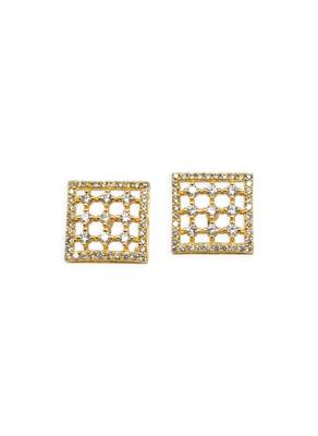 smooth square shape cz studded brass gold plated stud earring for women and girls 1