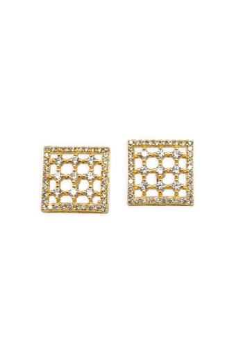 smooth square shape cz studded brass gold plated stud earring for women and girls