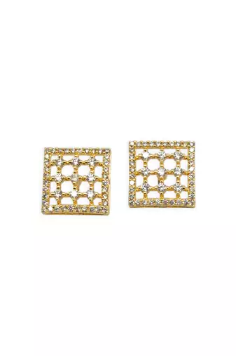 smooth square shape cz studded brass gold plated stud earring for women and girls