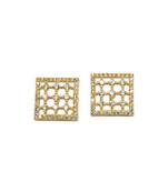 smooth square shape cz studded brass gold plated stud earring for women and girls