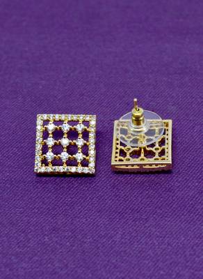 smooth square shape cz studded brass gold plated stud earring for women and girls 2