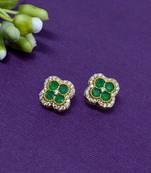 trendy flower design green stone brass gold plated stud earring for women and girls