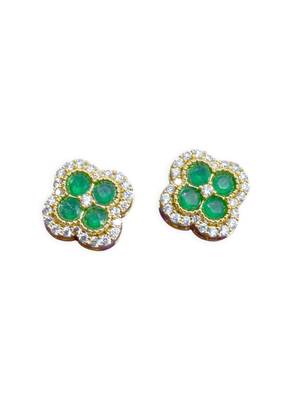 trendy flower design green stone brass gold plated stud earring for women and girls 2